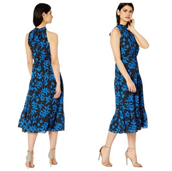 Sam Edelman Graphic Botanic Halter Blue Midi Dress - Picture 2 of 13